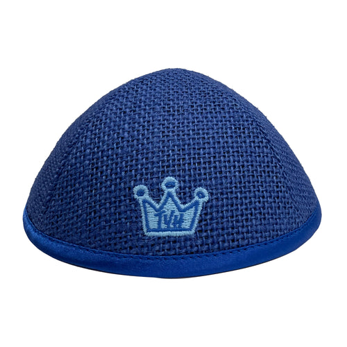 TYH Yarmulka / Blue Burlap with Blue Crown