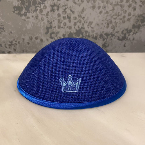 Yarmulka / Blue Burlap with Blue Crown